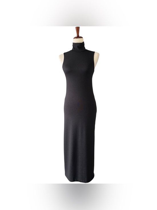 Vince Dresses & Skirts - Vince Sheer Black Midweight Knit Sleeveless Turtleneck Midi Dress Side Slit  XXS